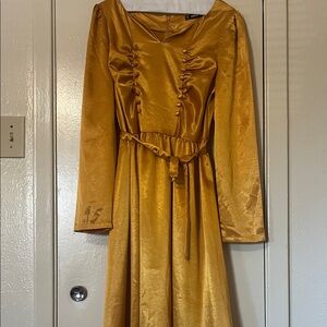 Apt. 9 Mustard Satin Long-Sleeve Midi Dress with Button Detail